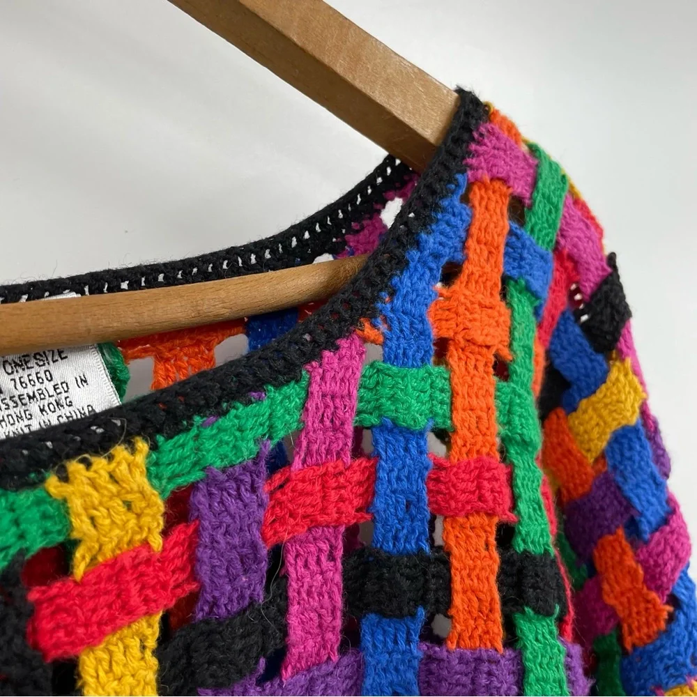 VTG my Rainbow Crochet Open Knit Cropped Sweater M L - Picture 7 of 7